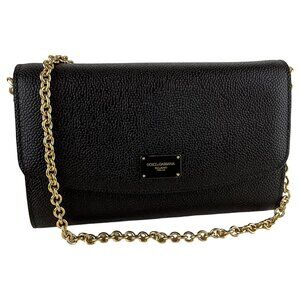 Dolce&Gabbana Women's Logo Embedded in Metal Wallet & Chaing Brown Sz S